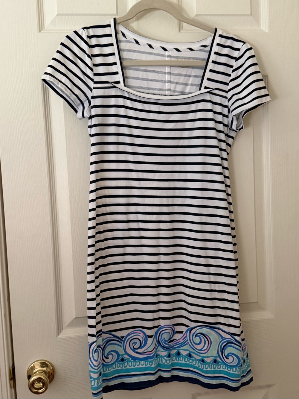 Lilly Pulitzer White & Navy Striped Short-Sleeve Dress with Coastal Hem
